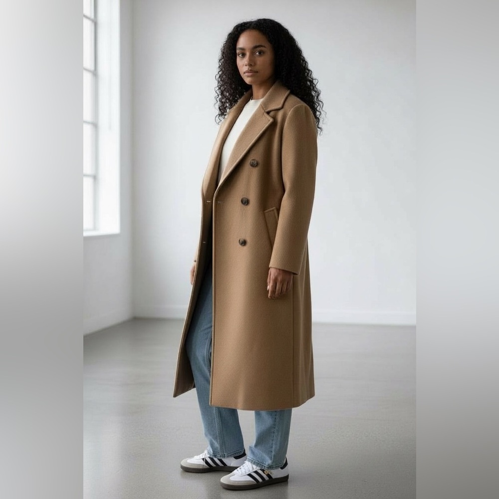 VINTAGE Jones New York Women’s Tan Double-Breasted Wool Overcoat Sz XL